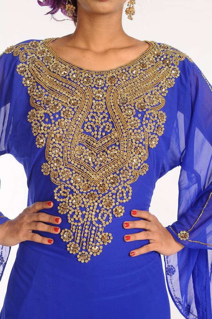 Blu Embroidered Georgette Islamic Kaftans With Zari Work