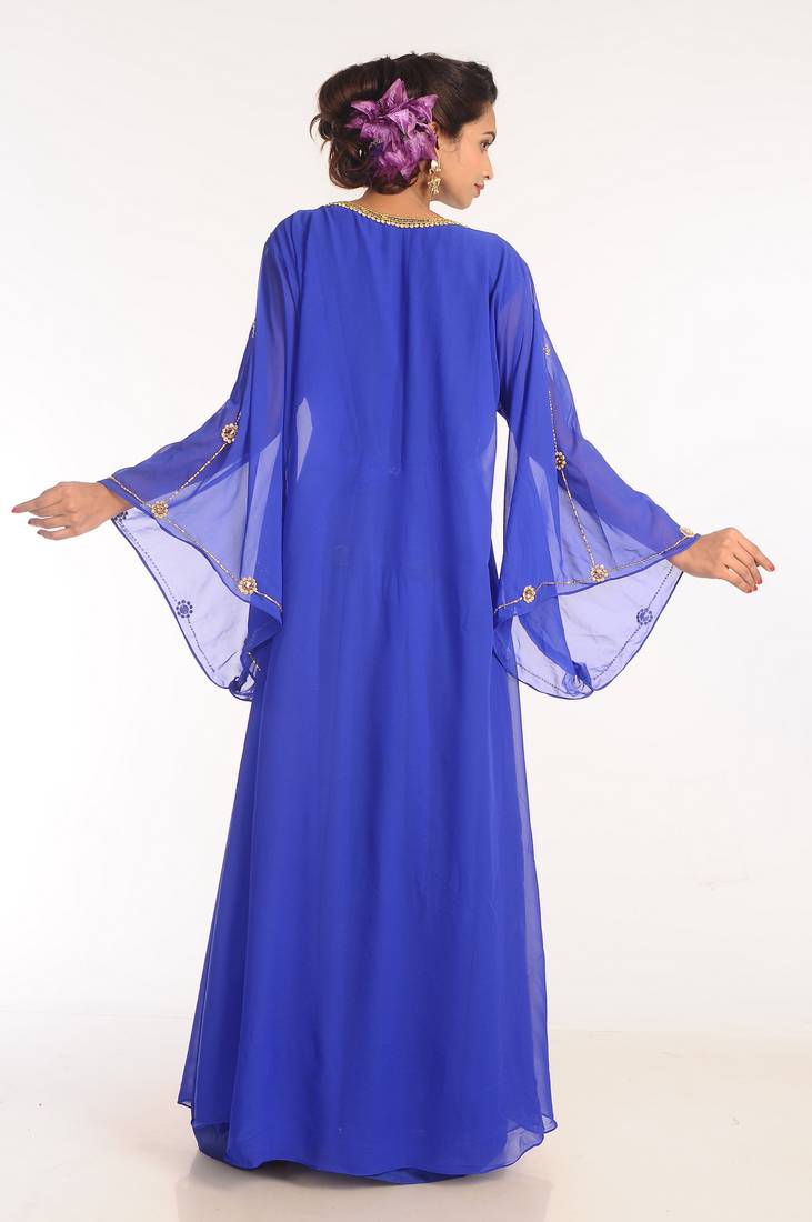 Blu Embroidered Georgette Islamic Kaftans With Zari Work