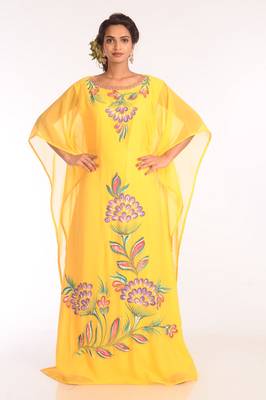 Yellow Embroidered Georgette Islamic Kaftans With Zari Work 1