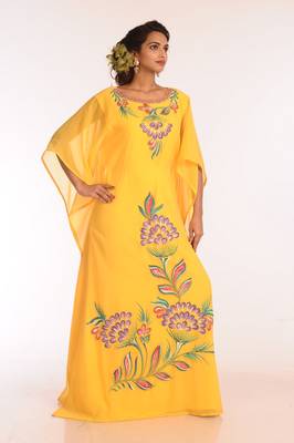 Yellow Embroidered Georgette Islamic Kaftans With Zari Work 4