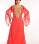 Red Embroidered Georgette Islamic Kaftans With Zari Work