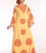 Yellow Embroidered Georgette Islamic Kaftans With Zari Work