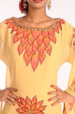 Yellow Embroidered Georgette Islamic Kaftans With Zari Work 4