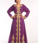 Purple Embroidered Georgette Islamic Kaftans With Zari Work