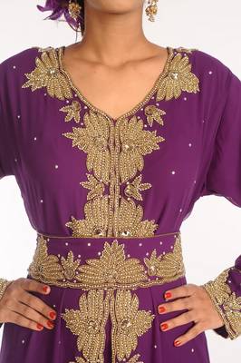 Purple Embroidered Georgette Islamic Kaftans With Zari Work 2