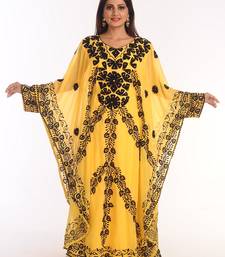 Yellow Embroidered Georgette Islamic Kaftans With Zari Work