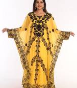 Yellow Embroidered Georgette Islamic Kaftans With Zari Work