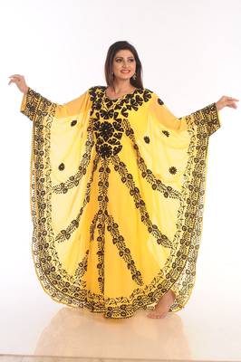 Yellow Embroidered Georgette Islamic Kaftans With Zari Work 3