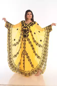 Yellow Embroidered Georgette Islamic Kaftans With Zari Work