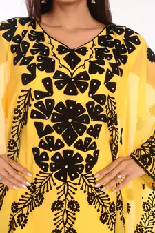 Yellow Embroidered Georgette Islamic Kaftans With Zari Work