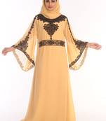 Beige Embroidered Georgette Islamic Kaftans With Zari Work