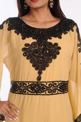 Beige Embroidered Georgette Islamic Kaftans With Zari Work 3