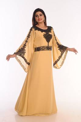 Beige Embroidered Georgette Islamic Kaftans With Zari Work 5