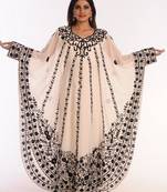 Off White Embroidered Georgette Islamic Kaftans With Zari Work