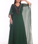 Bottle Green Embroidered Georgette Islamic Kaftans With Zari Work