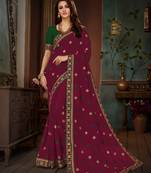 Magenta embroidered cotton silk saree with blouse