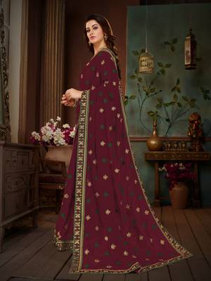 Magenta embroidered cotton silk saree with blouse 2