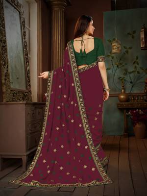 Magenta embroidered cotton silk saree with blouse 3