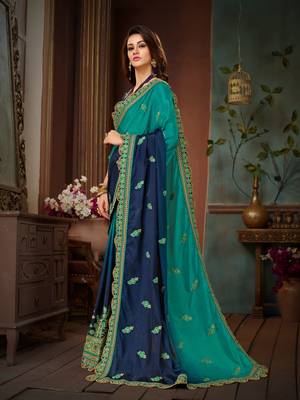Blue Embroidered Chiffon Saree With Blouse 2