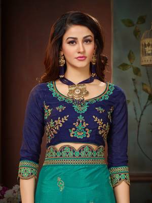 Blue Embroidered Chiffon Saree With Blouse 5