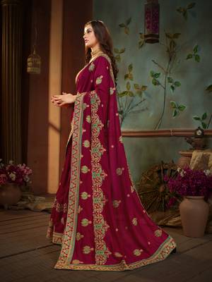 Magenta embroidered cotton silk saree with blouse 2