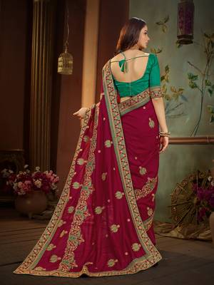 Magenta embroidered cotton silk saree with blouse 3