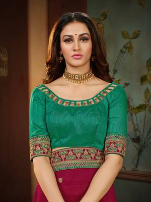 Magenta embroidered cotton silk saree with blouse 5