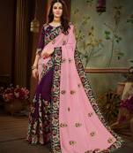 Pink embroidered cotton silk saree with blouse