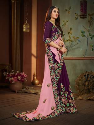 Pink embroidered cotton silk saree with blouse 4