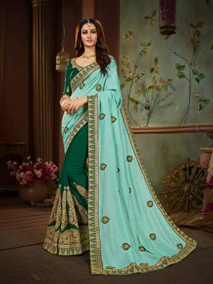 Green embroidered cotton silk saree with blouse 1