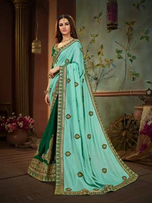 Green embroidered cotton silk saree with blouse 2