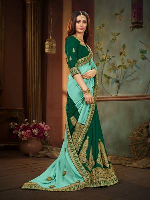 Green embroidered cotton silk saree with blouse 4
