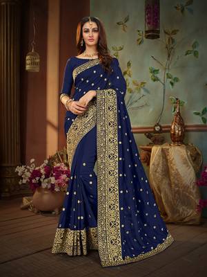Blue embroidered cotton silk saree with blouse 1