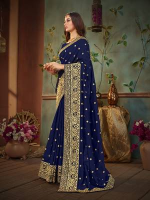 Blue embroidered cotton silk saree with blouse 2