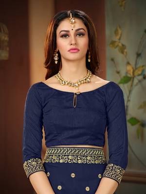 Blue embroidered cotton silk saree with blouse 5