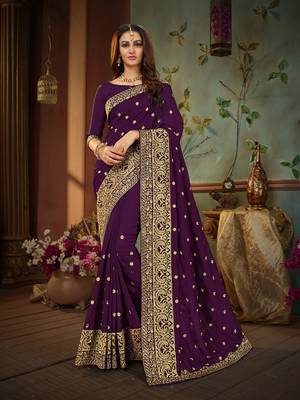 Purple embroidered cotton silk saree with blouse 1