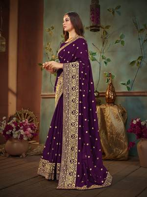 Purple embroidered cotton silk saree with blouse 2