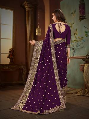 Purple embroidered cotton silk saree with blouse 3
