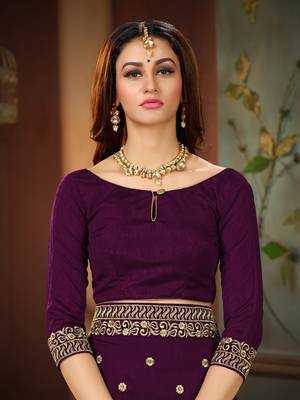 Purple embroidered cotton silk saree with blouse 5