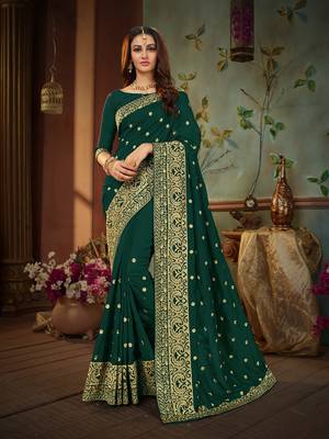 Green embroidered cotton silk saree with blouse 1