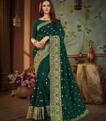 Green embroidered cotton silk saree with blouse