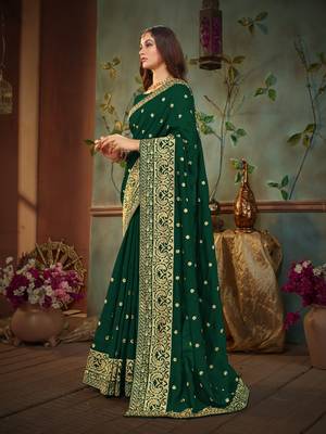 Green embroidered cotton silk saree with blouse 2