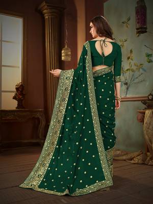 Green embroidered cotton silk saree with blouse 3