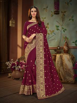 Purple embroidered cotton silk saree with blouse 1