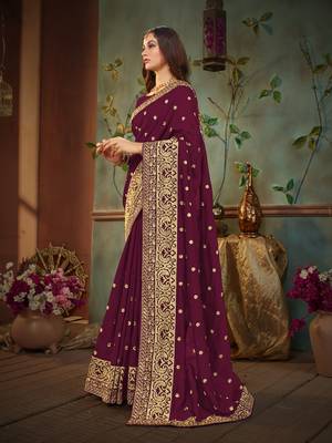Purple embroidered cotton silk saree with blouse 2