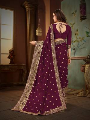Purple embroidered cotton silk saree with blouse 3