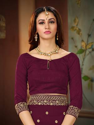 Purple embroidered cotton silk saree with blouse 5