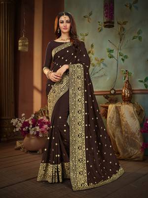 Brown embroidered cotton silk saree with blouse 1