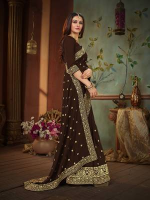 Brown embroidered cotton silk saree with blouse 4