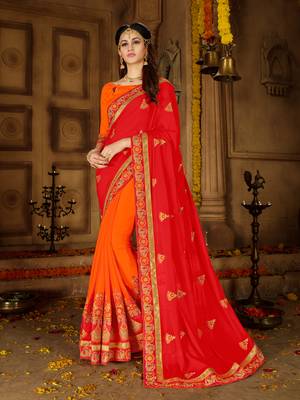 Red embroidered georgette saree with blouse 1